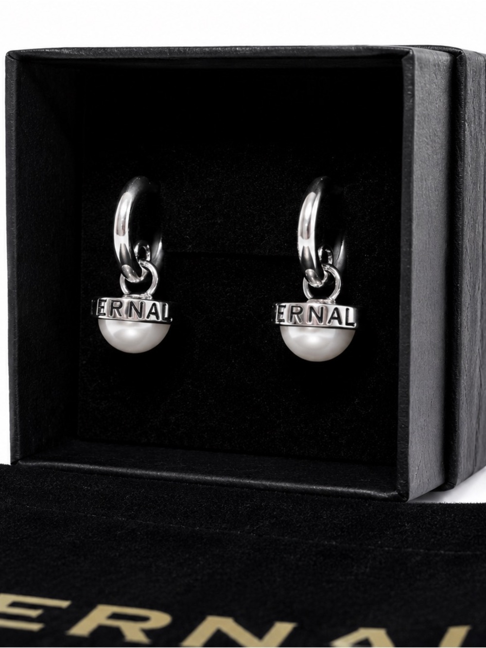 Eternal Silver Hoop Earrings with White Pearl Drops